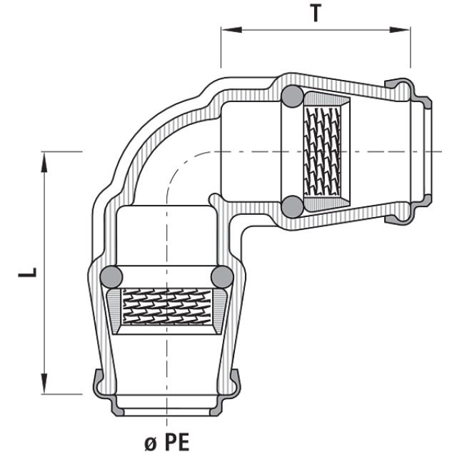 RACCORD À EMBOÎT 90° POM 6420
D 40/40 MM