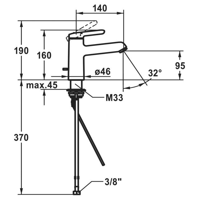 KWC Waschtischmischer Wamas 2.0
A 140 mm ohne Anlaufventil
mit Gestänge chromeline
