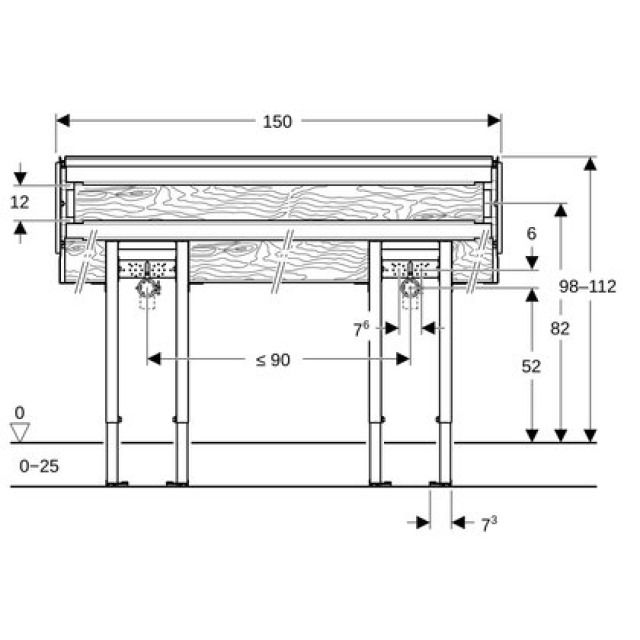 Waschtischelement Geberit
Duofix, Montagerahmen
Breite 150 cm, Höhe 98-112 cm
Montageplatte aus Furnierholz
mit Anschlusswinkel
Füsse verstellbar