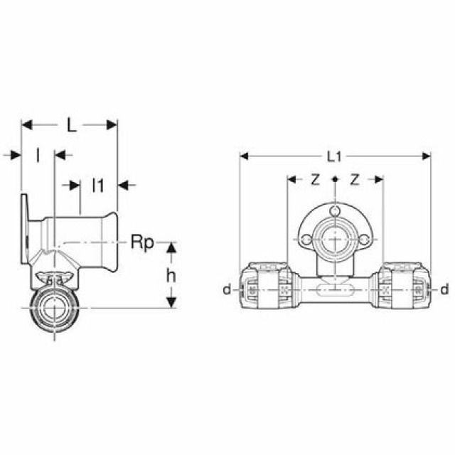FLOWFIT EQUERRE RACC.T 90° DÉP.
620.951   D=20  1/2  D1=20