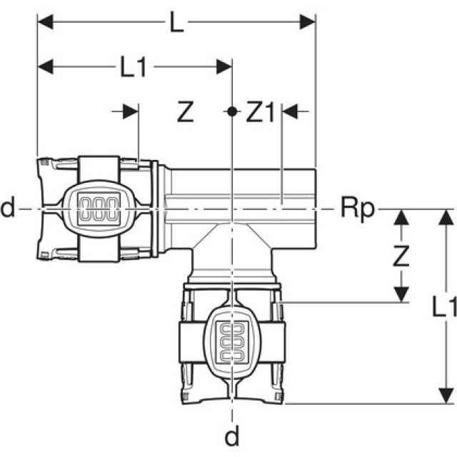 FLOWFIT Té avec fil. int. lat.
620.354   D=40  RP=1/2"