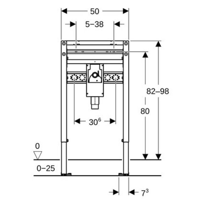 Waschtischelement Geberit
Duofix, mit Einbausifon, ohne
Abdeckplatte, Montagerahmen
mit Anschlusswinkel und
Füsse und
Armaturenplatte verstellbar - Breite 50 cm, Höhe 82 - 98 cm
ohne fertigbauset