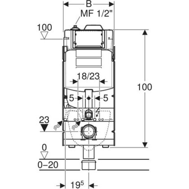 Geberit GIS Sigma 125
mit Hygienespülung HS50
1 Wasseranschluss
