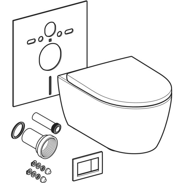 Set complet pour système de WC
504.079 iCon avec plaque de déclen-
chement: TurboFlush WC suspendu
forme fermée, avec siège de WC
set de raccordement, set antibruit
plaque de déclenchement - Sigma20 angulaire, blanc