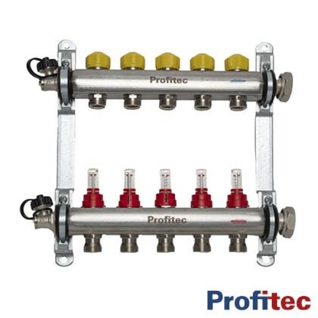 Edelstahlverteiler Profitec 1"
Vario DP 8-fach 0-2.5 l/min
L=516mm, mit F+E-Hahn