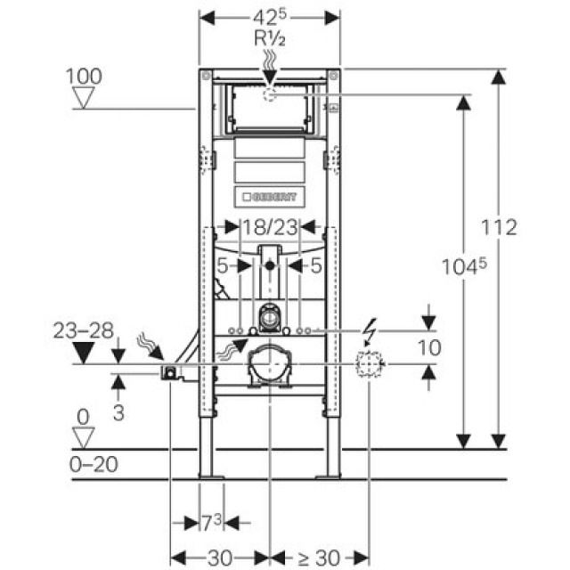 DUOFIX-WAND-WC-ELEMENT TYP 112
111.351  BETAETIGUNG VORNE
BAUBREITE 42.5CM