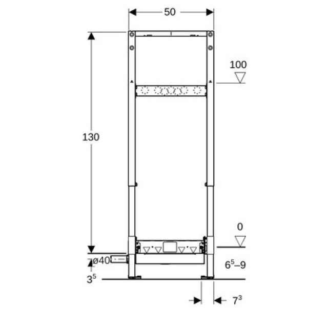 Wandablaufelement Geberit
Duofix für bodenebene Duschen
AP-Armaturen
Breite 50 cm, Höhe 130 cm
für Estrichhöhe
am Einlauf 65-90 mm - höhenverstellbar, Fussstützen
Montagerahmen, Armaturenplatte
Abgangsstutzen  56 mm
ohne fertigbauset