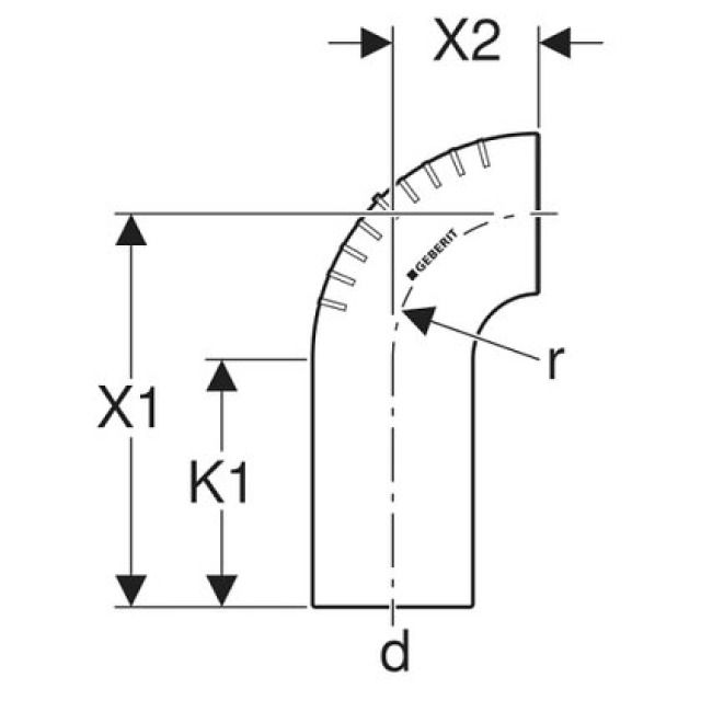 GEBERIT SILENT COUDE 90°
A BRANCHE LONGUE 306.008 63MM