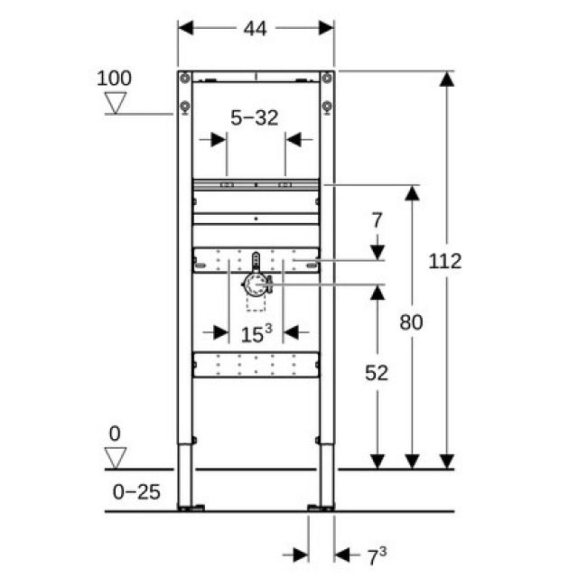 Waschtischelement Geberit
Duofix, Montagerahmen, schmale
Ausführung, Breite 44 cm
Höhe 112 cm
für Einlochmischer
für Wasserzählerstrecke - Füsse verstellbar
2 Gewindestangen M10