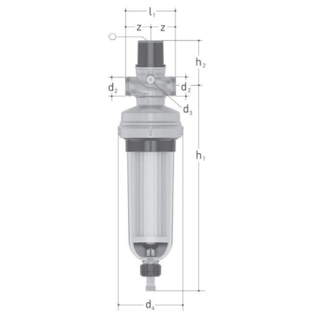 JRGURED Combi Hauswasserstation
DN25, O. Verschraubungen G11/4"
mit KS-Filterbecher
Werkseinstellung 4 bar
Rotguss