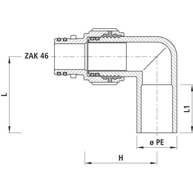 EMBOUT PE À SOUDER 90° AV 6190
RACCORD ZAK 46 D 40 MM