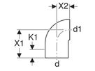 Geberit PE-HD, Coude 90° réduit, à branche longue et petit rayon
