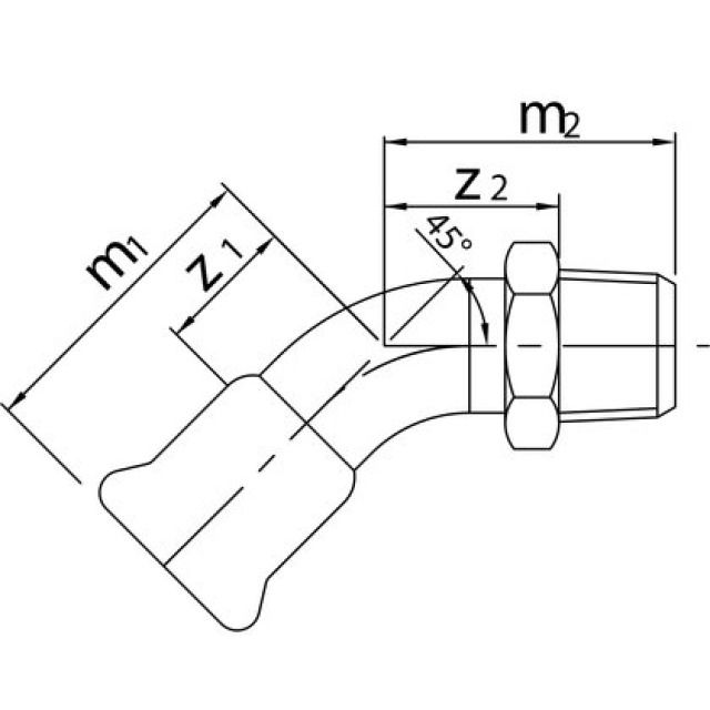 PROFITEC PRESSINOX-FIG. 33
COUDE DE TRANSITION 45° AVEC
FILETAGE M, 1/2"-15 MM