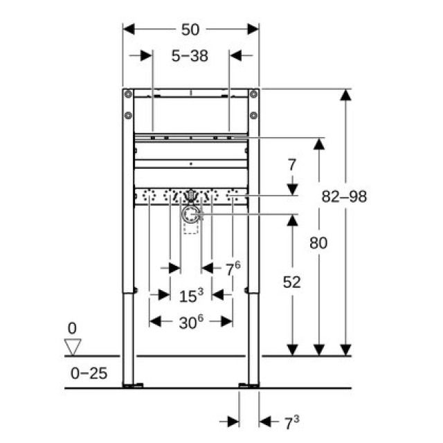 Waschtischelement Geberit
Duofix, Montagerahmen
Höhe 82/98 cm, Breite 50 cm
mit Anschlusswinkel und
Füsse und Armaturenplatte
verstellbar