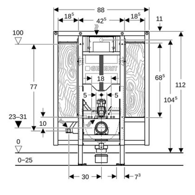 Wandklosettelement Geberit
Duofix Sigma, Montagerahmen
barrierenfrei, für Stütz- und
Haltegriffe, nicht geeignet
für barrierefreies Bauen