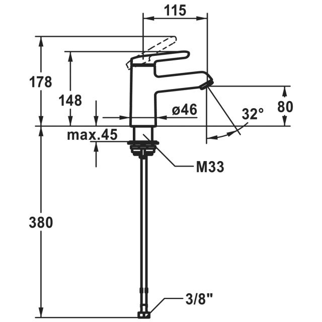 KWC Waschtischmischer Wamas 2.0
A 115 mm, Auslauf fest
ohne Ablaufventil
Anschlussschläuche 3/8"
chromeline