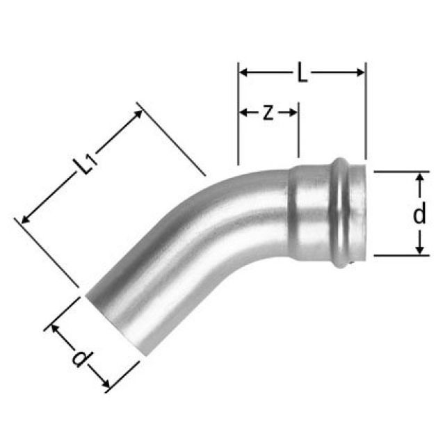 COUDE 45° M+F OPTIPRESS
GAZ N° 88004.25 DIAM. 28