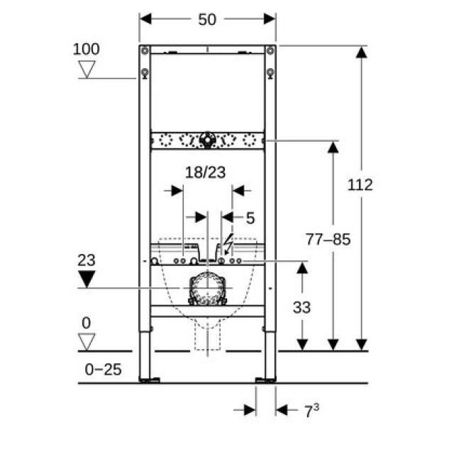 Wandklosettelement Geberit
Duofix, für Zweistückanlage
oder AquaClean Breite 50 cm,
Höhe 112 cm mit
Anschlusswinkel Montagerahmen
Füsse und Armaturenplatte - verstellbar