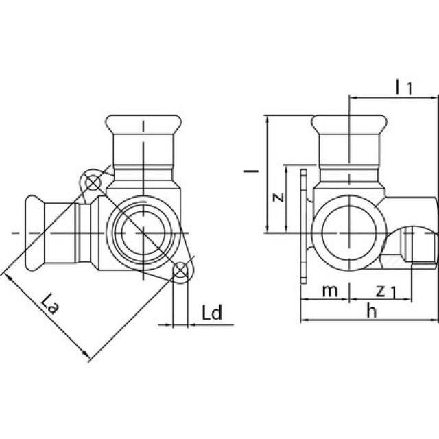 PROFITEC PRESSINOX-FIG. 76
CORNIÈRE 90°, FILETAGE F
AVEC 2 DÉPARTS 90° 1/2"-15 MM