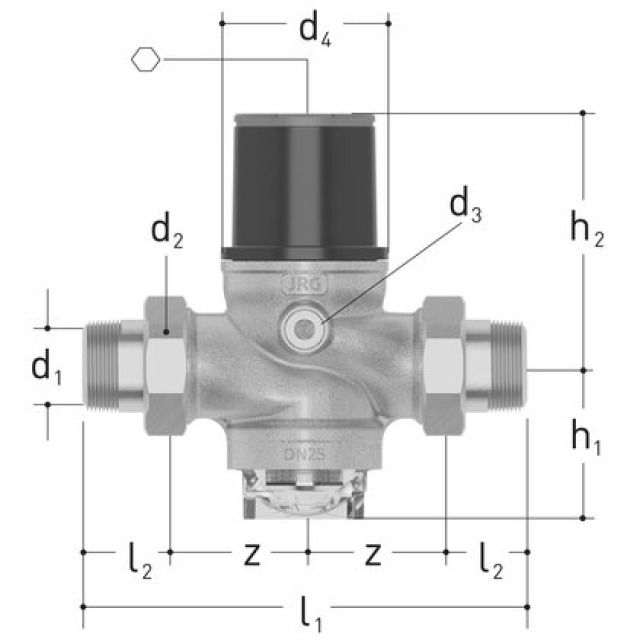 JRGURED Druckreduzierventil
DN32, Verschraubungen R1 1/4"
mit KS-Filterbecher
Werkseinstellung 4 bar
Rotguss