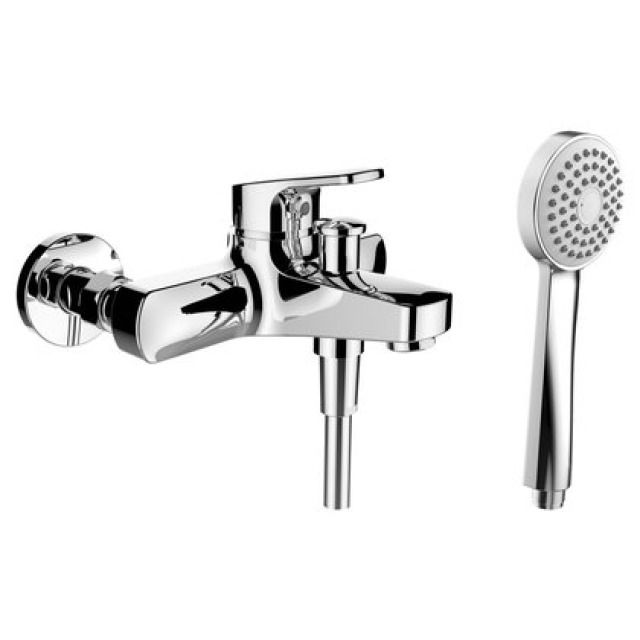 Mélangeur de bain CITYPRO
E 153 mm, raccords d'arrêt
1/2" x 3/4", tuyau de douche
Simiflex, douche Aquajet
groupe acoustique II
Coloris: chromeline
