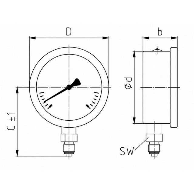 Manomètre glyc. 130 61310600001
63mm 0-600 bar raccord en bas 1/4"