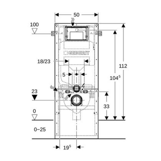 DUOFIX ÉLÉMENT POUR WC 440.302
TYPE 112 CM - oben mittig, Leerrohr
Fussstützenabdeckung, Breite
50 cm, Höhe 112 cm,
Befestigungsmaterial