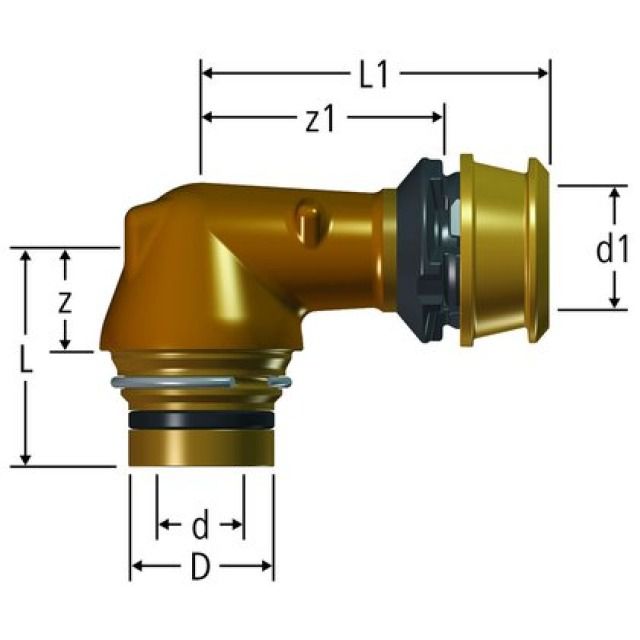 Pièce intermédiaire enfichable
coudée RN, d16
Optiflex-Flowpress, 84256.21