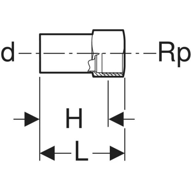 Geberit Mapress Therm Übergang mit
Innengewinde und Einschubende:
d=22mm, Rp=3/4"