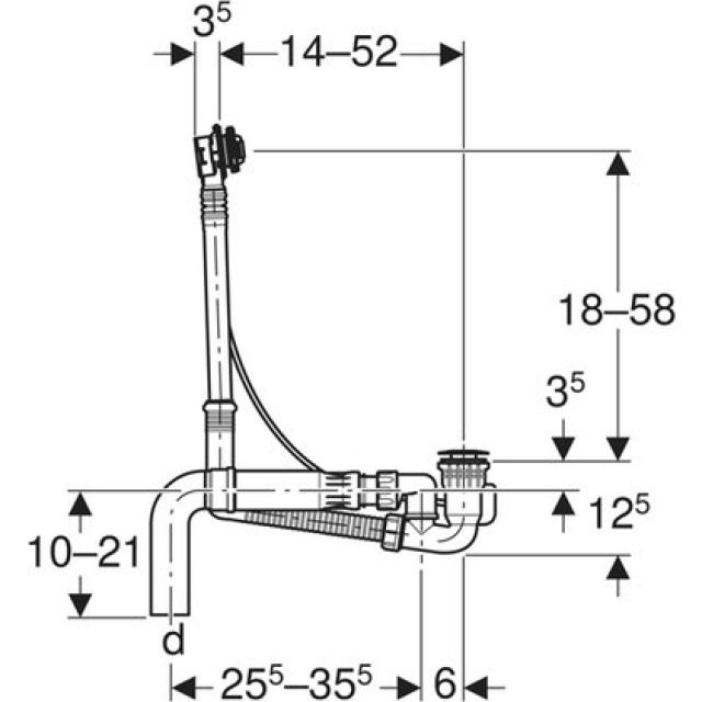 Wannengarnitur Geberit
mit Drehbetätigung
Ø52, Länge 52 cm, 150.631.00.6
mit Anschlussstutzen, mit
Kugelgelenk, Gegenstromprinzip
56 mm - ohne Fertigbauset 320381