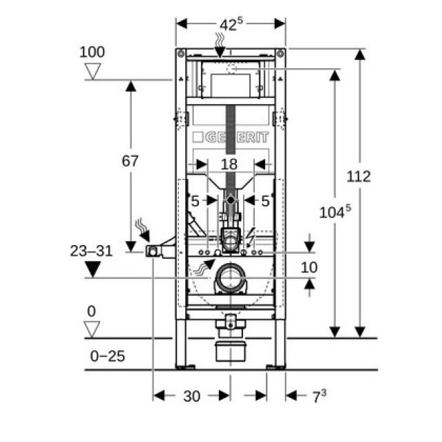 Wandklosettelement Geberit
Duofix Sigma Montagerahmen,
Füsse verstellbar,
Einbauspülkasten für
Betätigung von vorne,
Wandklosett höhenverstellbar, - Abdeckplatte Sigma60 nicht
geeignet Breite 42,5 cm, Höhe
112 cm für barrierenfreies
Bauen